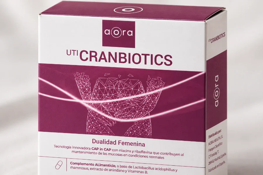 AORA · UTI Cranbiotics: detalle del envase
