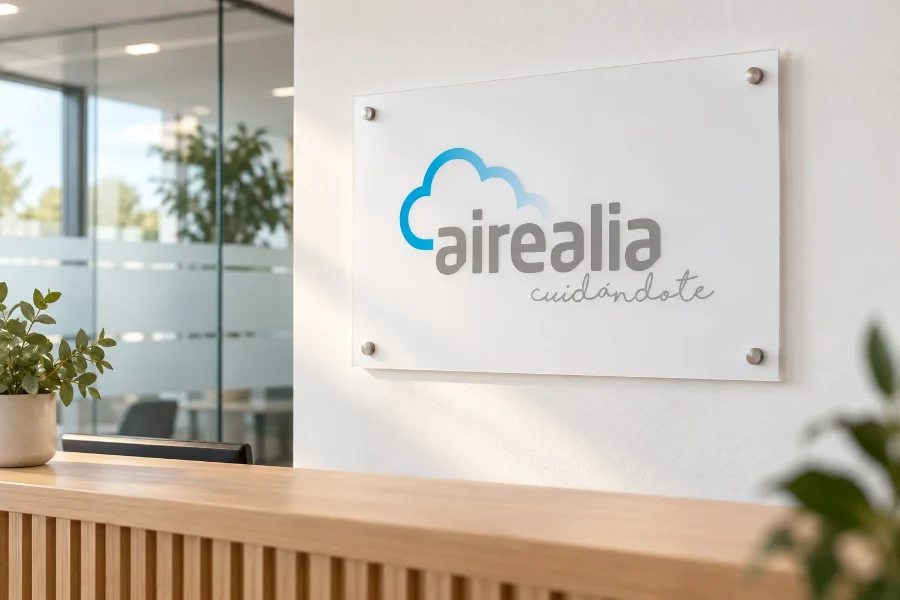Airealia · identidad: rótulo de recepción