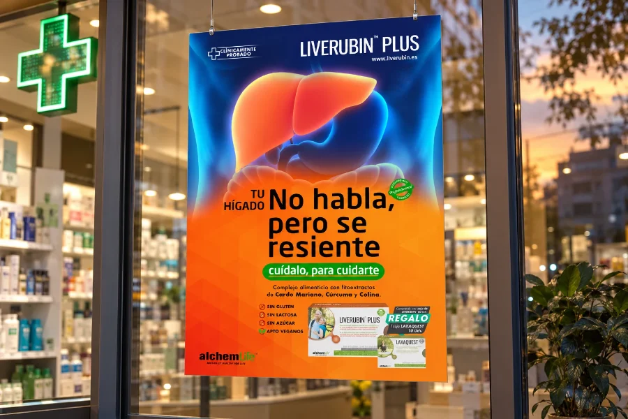 Alchemlife · campaña Liverubin Plus: escaparate