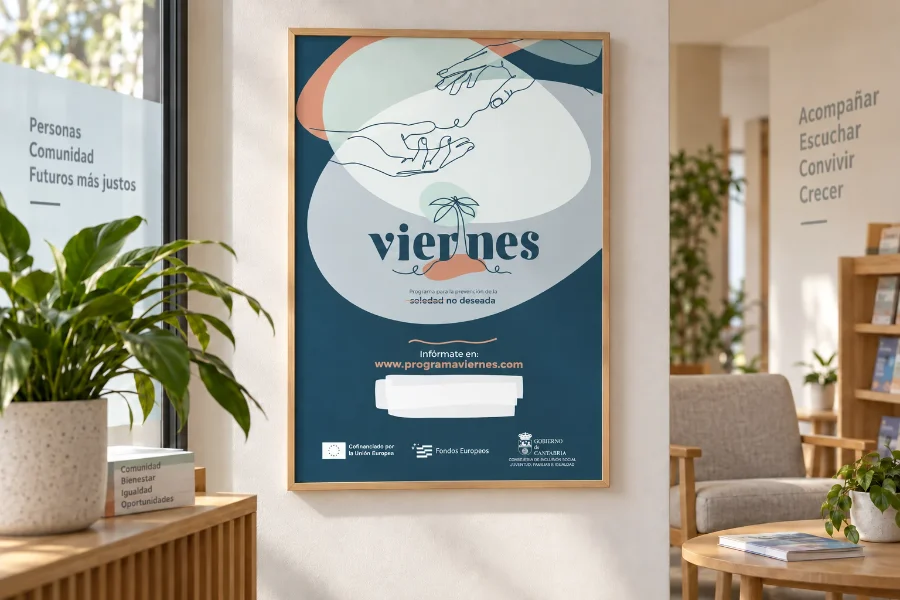 Viernes Proyecto · identidad y materiales: cartel en el centro social