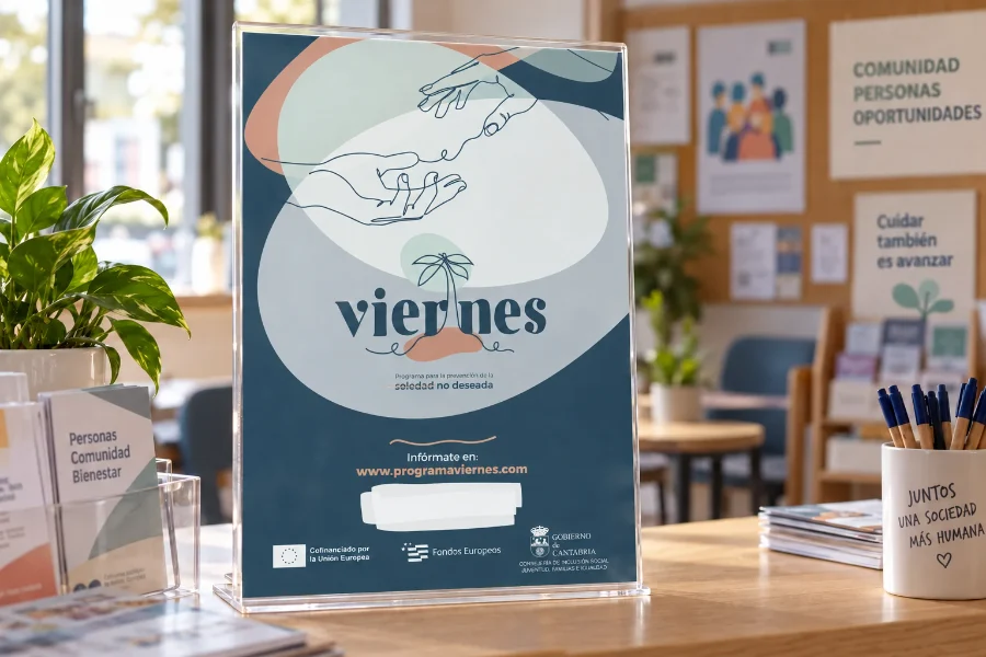 Viernes Proyecto · identidad y materiales: expositor informativo