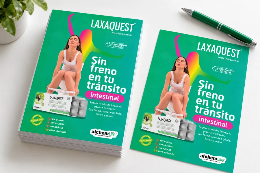 Alchemlife · LAXAQUEST, expositor: folletos de la campaña