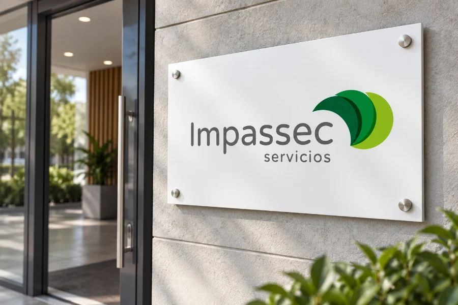 Impassec · identidad: placa de la oficina