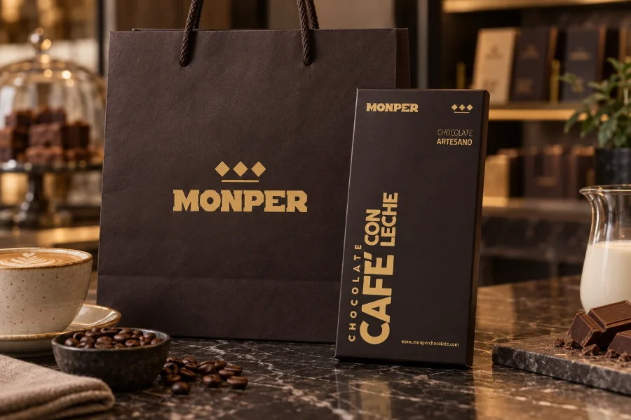 Monper · envases de chocolate: bolsa de chocolatería