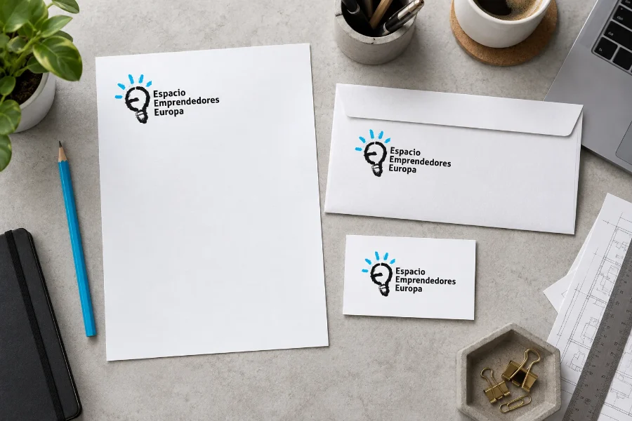 Espacio Emprendedores Europa · identidad: papelería del coworking