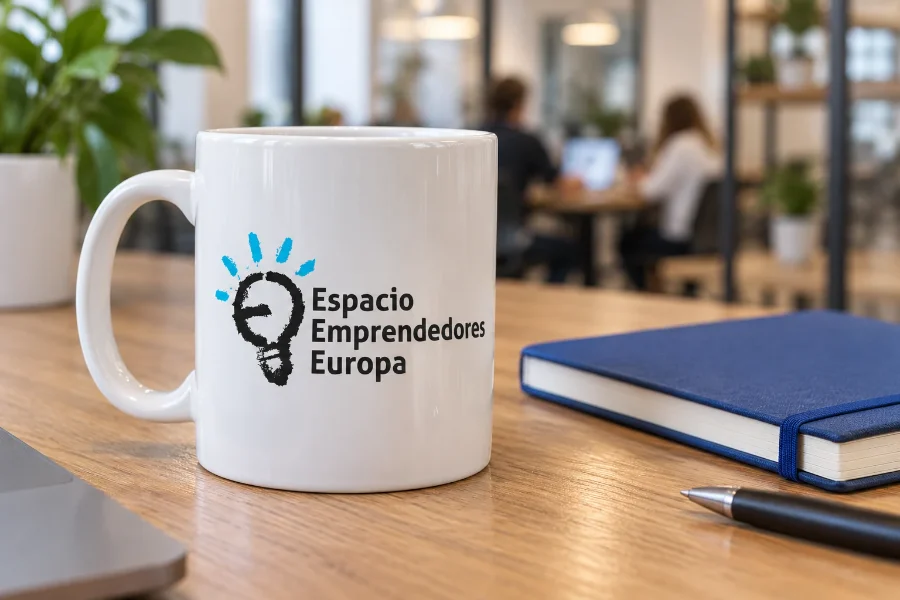 Espacio Emprendedores Europa · identidad: taza