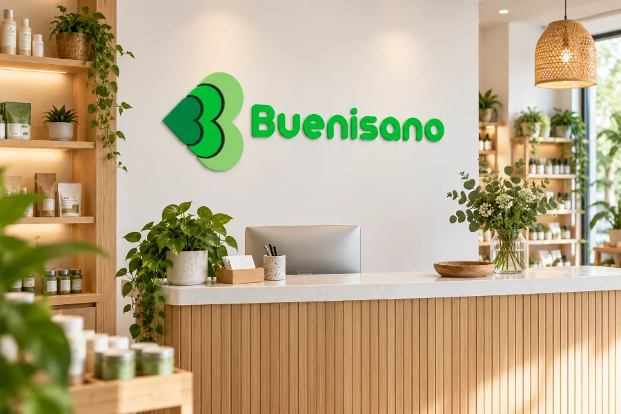 Buenisano · identidad: rótulo interior