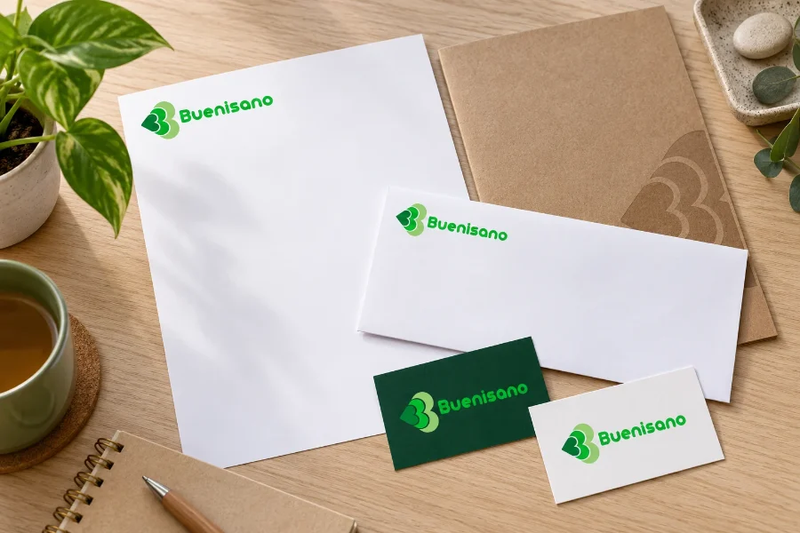 Buenisano · identidad: papelería de marca
