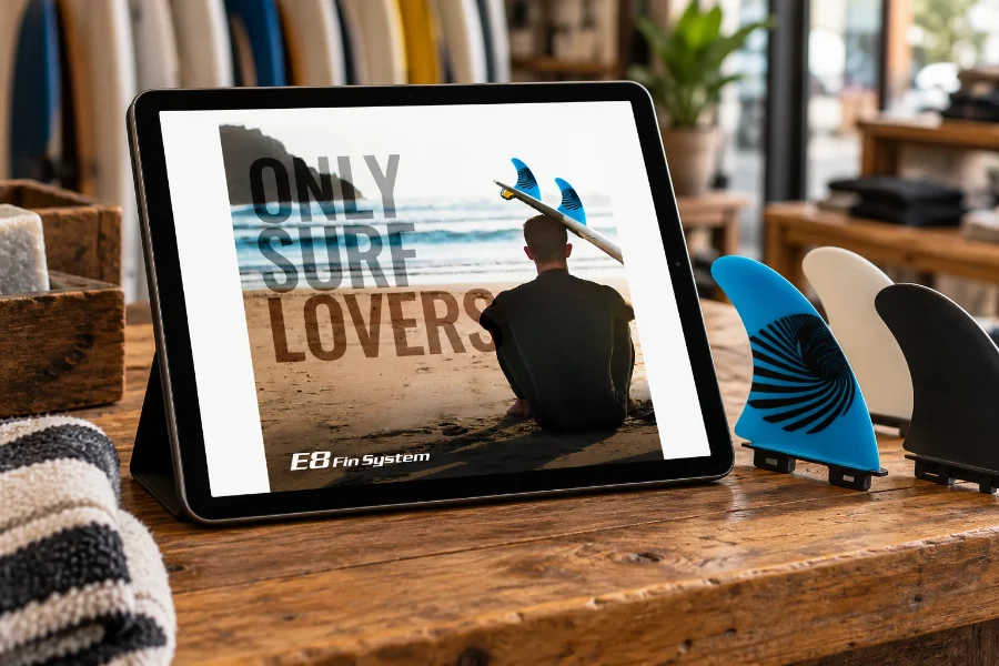E8 Fin System · campaña «Only Surf Lovers»: campaña en la tableta