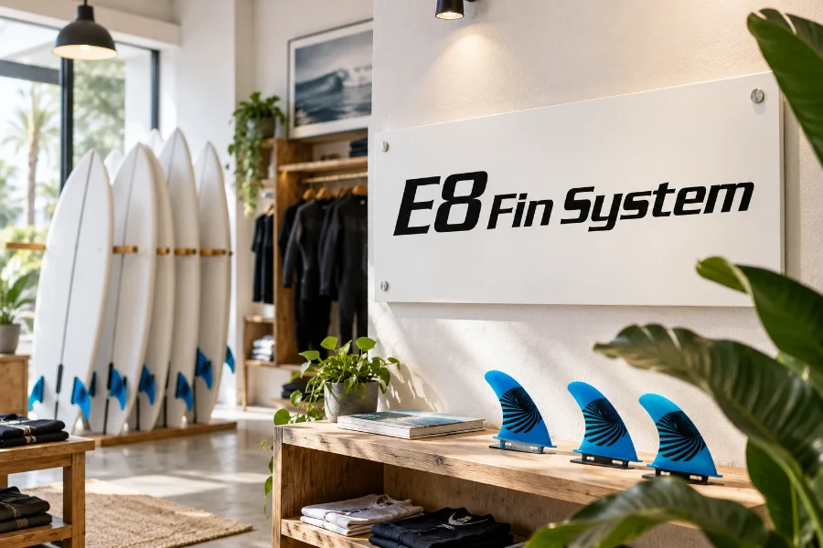 E8 Fin System · campaña «Only Surf Lovers»: rótulo de la exposición