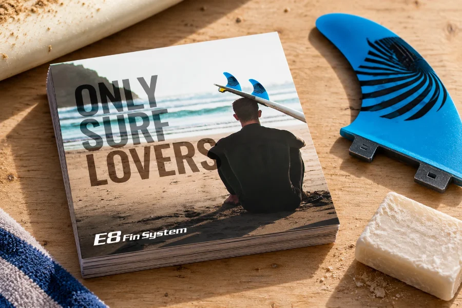 E8 Fin System · campaña «Only Surf Lovers»: tarjetón de la campaña