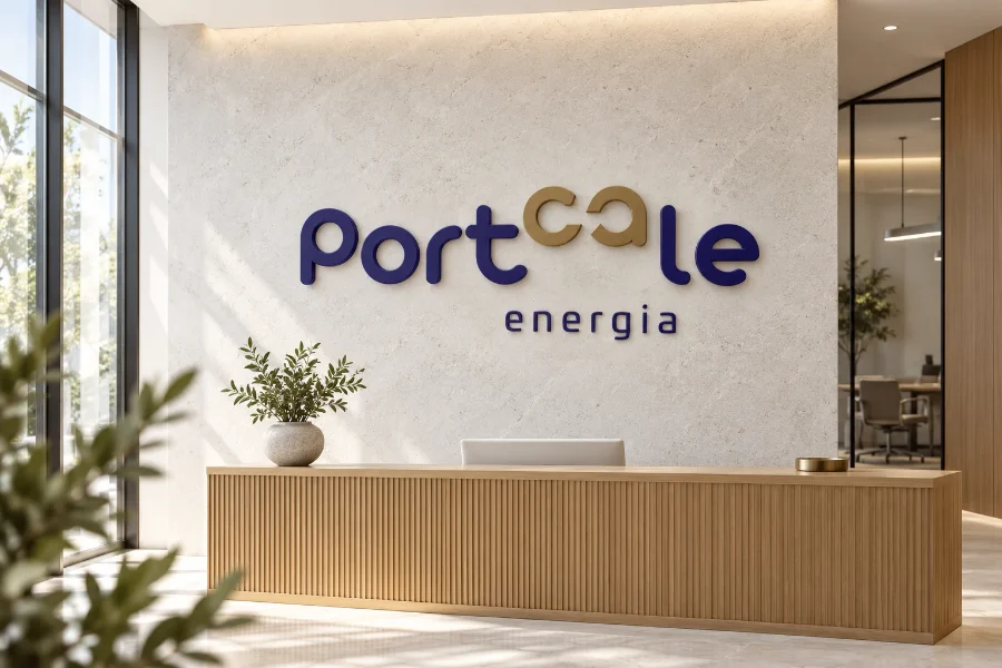 LoGOs · Portcale Energía: rótulo de la oficina