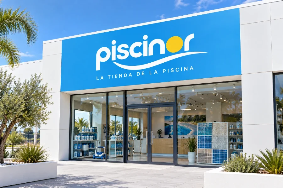 Piscinor · identidad: rótulo de la tienda