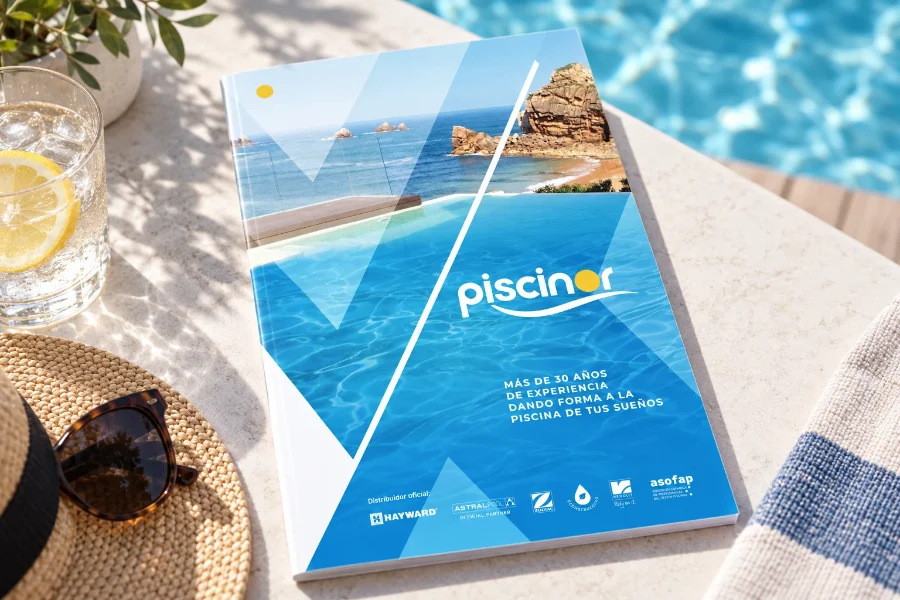 Piscinor · identidad: catálogo impreso