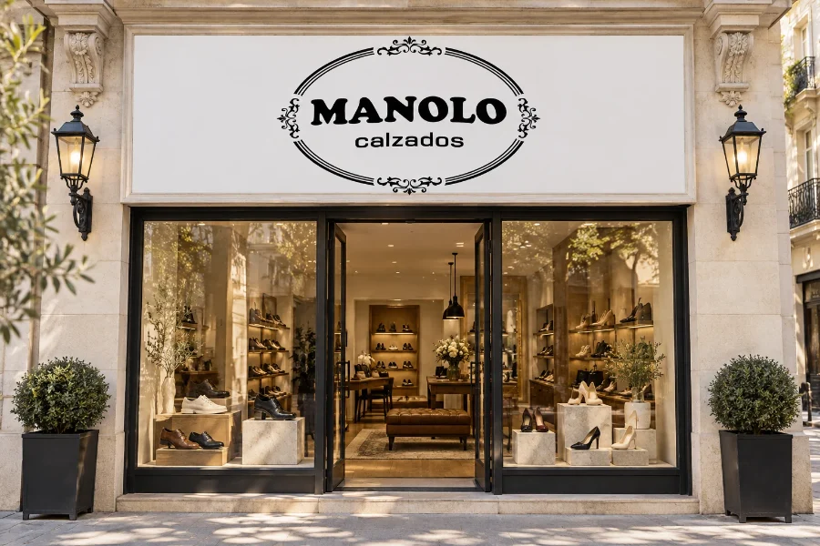 Calzados Manolo · identidad: rótulo de fachada