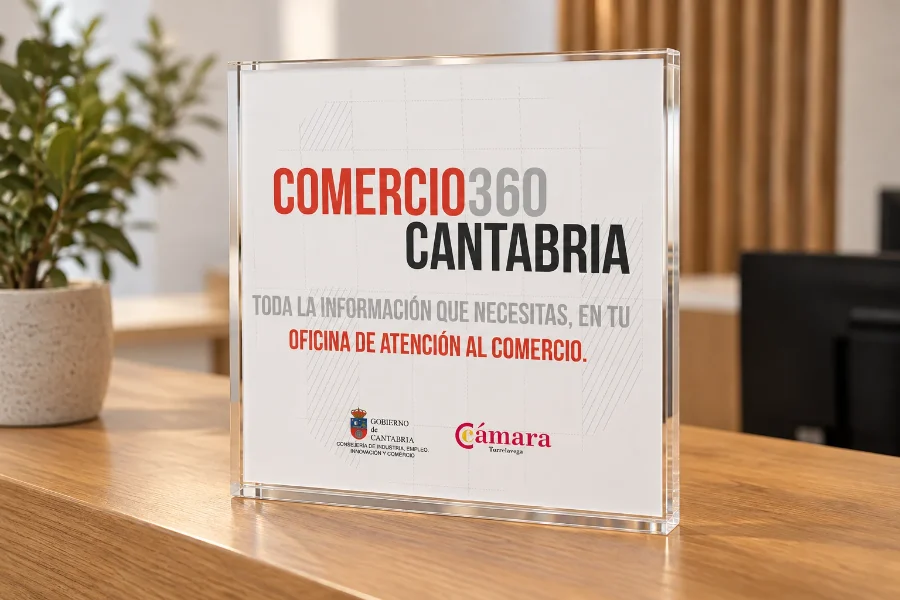 Cámara de Comercio · Comercio 360, oficina de atención al comercio: placa de recepción