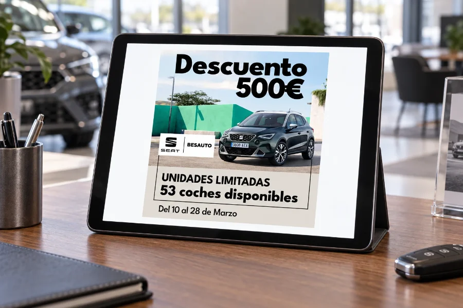 Besauto · promoción de 500 € de descuento: campaña en la tableta