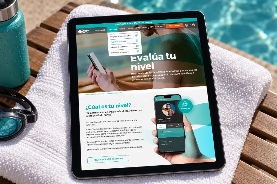 Swim Division · diseño web: web en la tableta