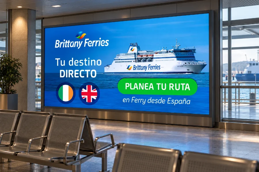 Brittany Ferries · campaña «Tu destino directo»: panel en la terminal