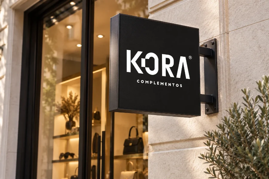 Kora · identidad: rótulo de la boutique