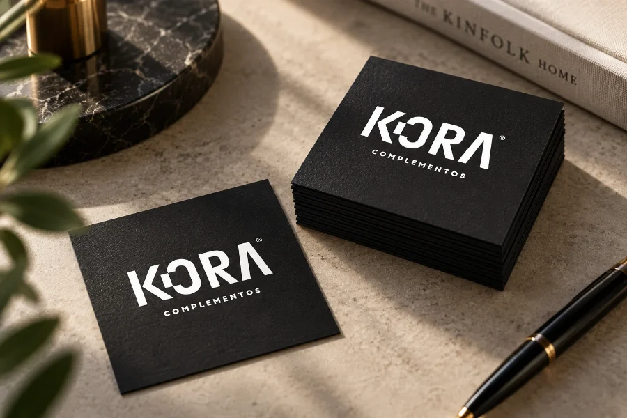 Kora · identidad: tarjetas de marca