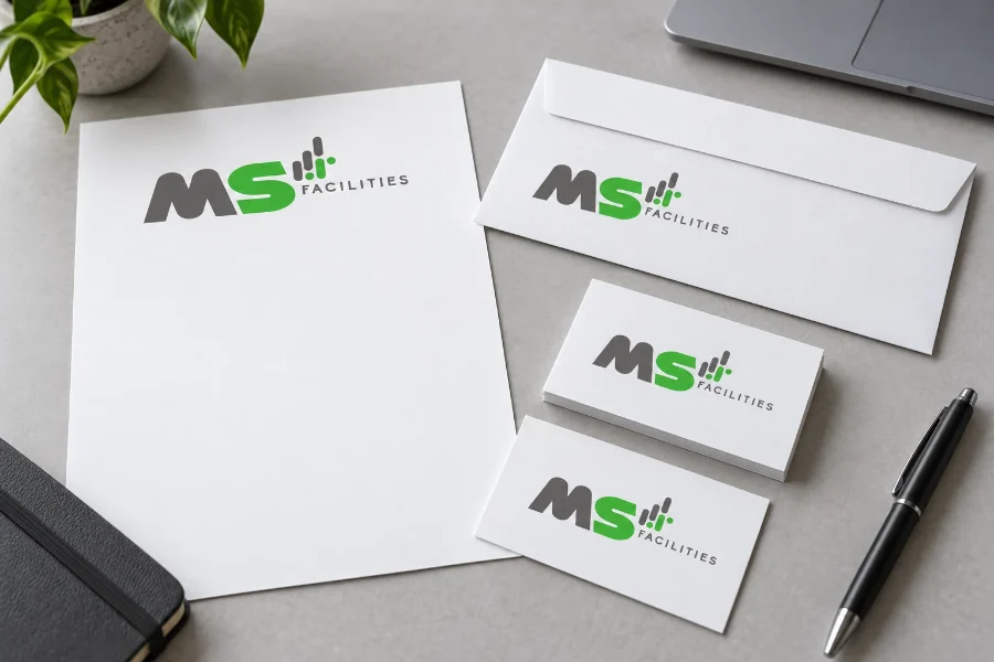 MS Facilities · identidad: papelería