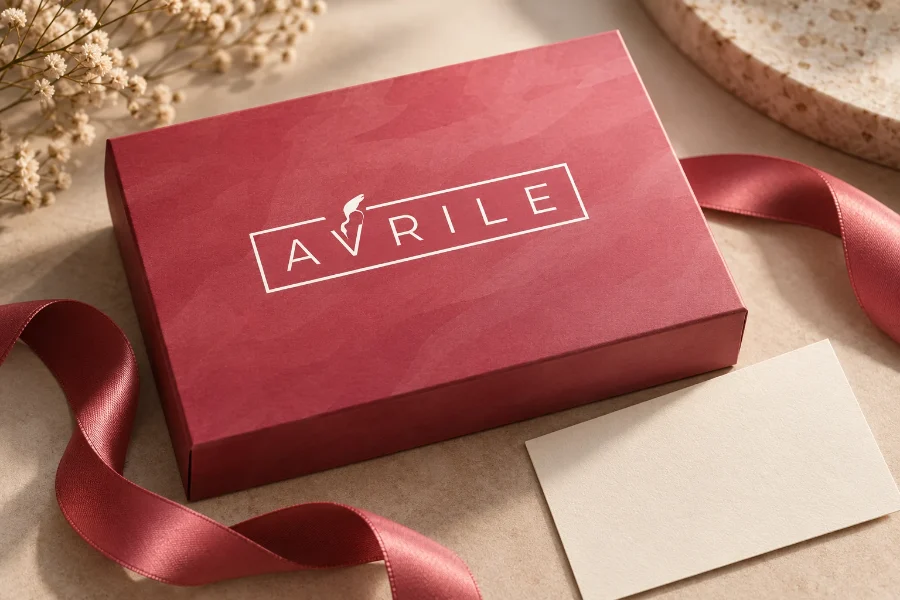 Avrile · identidad: caja de presentación