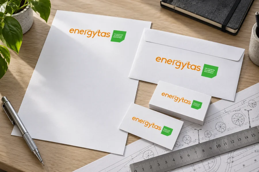 Energytas · identidad: papelería