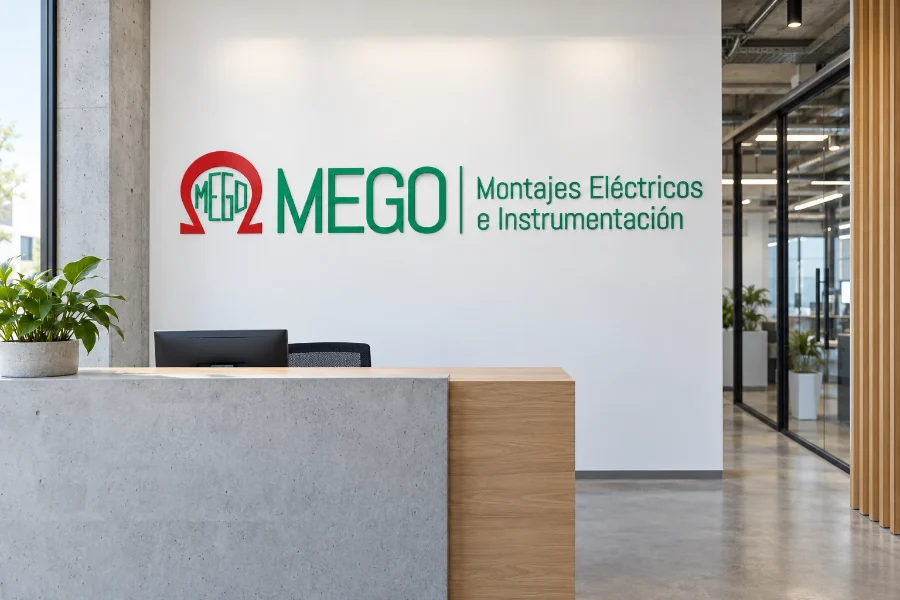MEGO · identidad: placa de empresa
