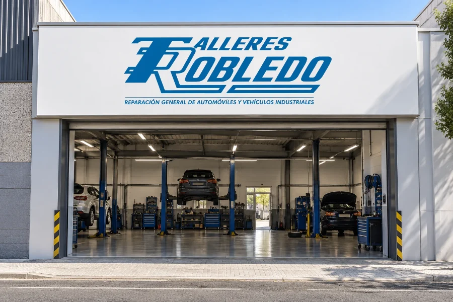 Talleres Robledo · identidad: rótulo del taller