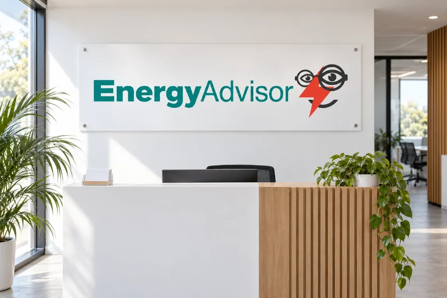 EnergyAdvisor · identidad: rótulo de la oficina