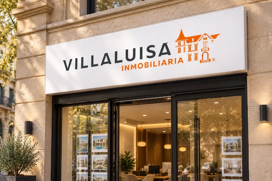 Villaluisa Inmobiliaria · identidad y web: rótulo de la oficina