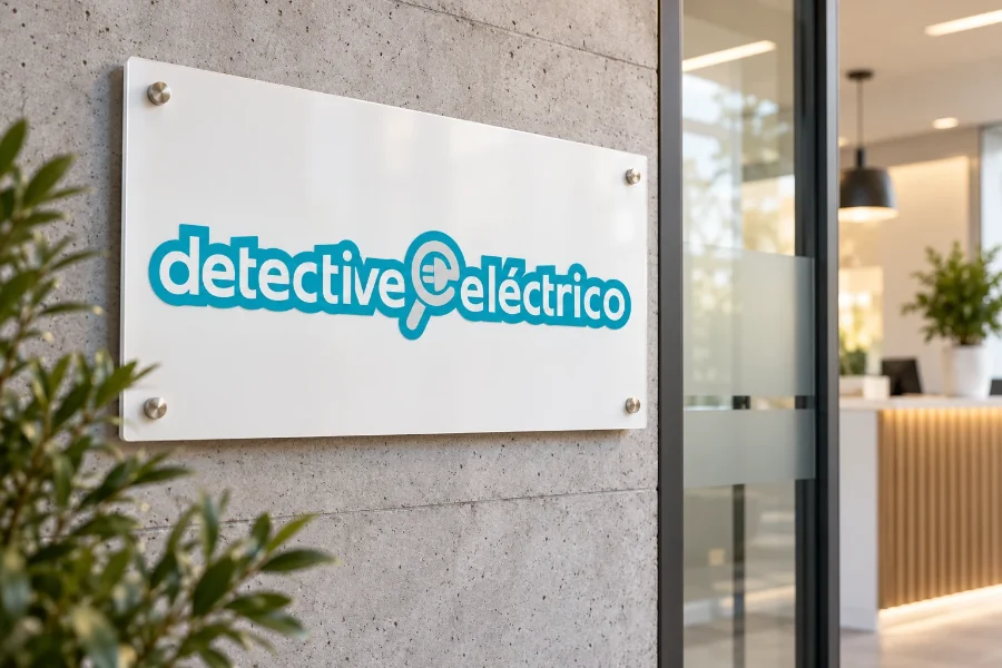 Detective Eléctrico · identidad y web: rótulo