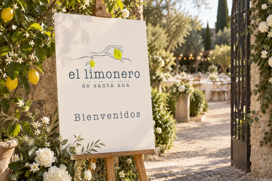 El Limonero de Santa Ana · identidad: cartel de bienvenida en el jardín