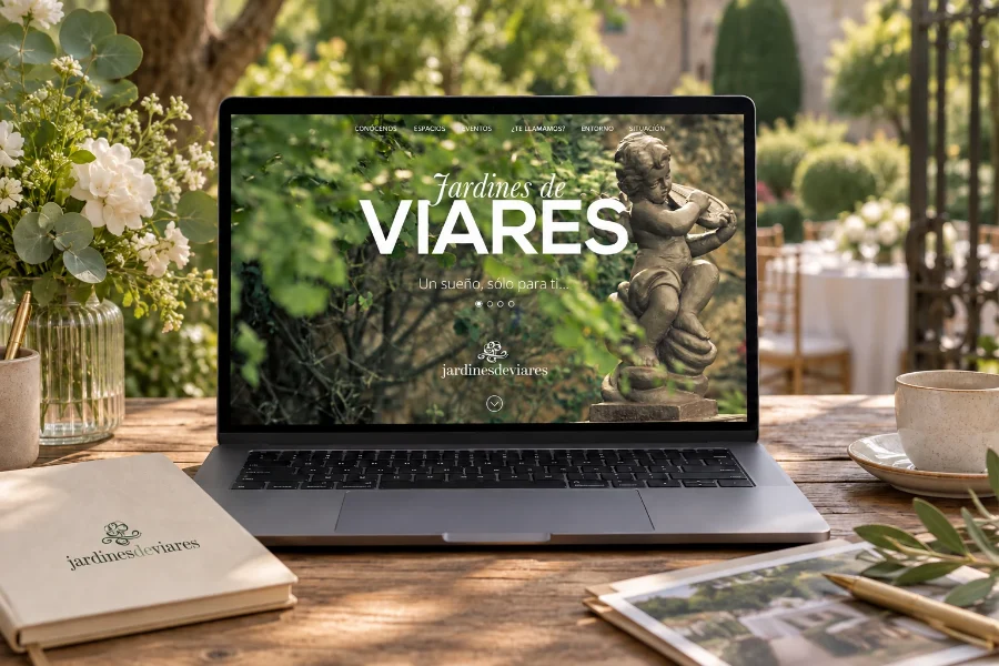 Jardines de Viares · identidad: web en el portátil