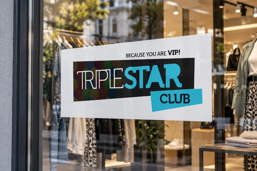 Triplestar Club · club de fidelización: vinilo en escaparate