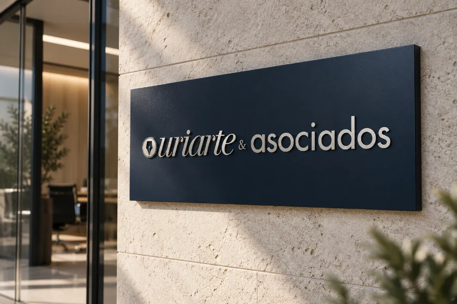 Uriarte & Asociados · identidad: placa del despacho