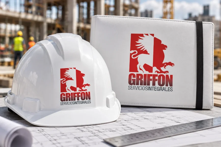 Griffon · identidad y web: casco y portadocumentos