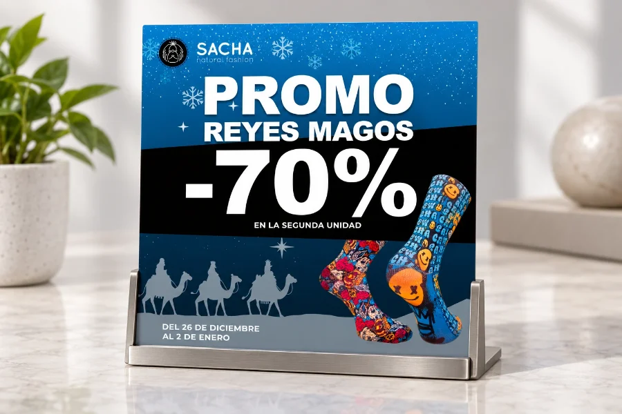 Sacha · campaña de Navidad: expositor de Reyes