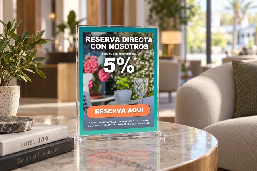 Posada Seis Leguas · reserva directa y felicitación: campaña en expositor