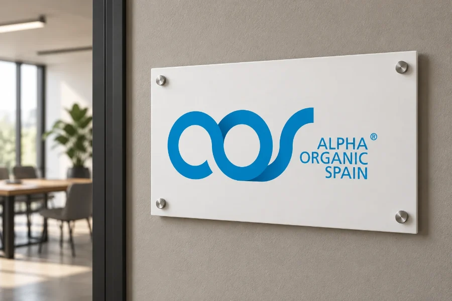 AOS Alpha Organic Spain · identidad: placa