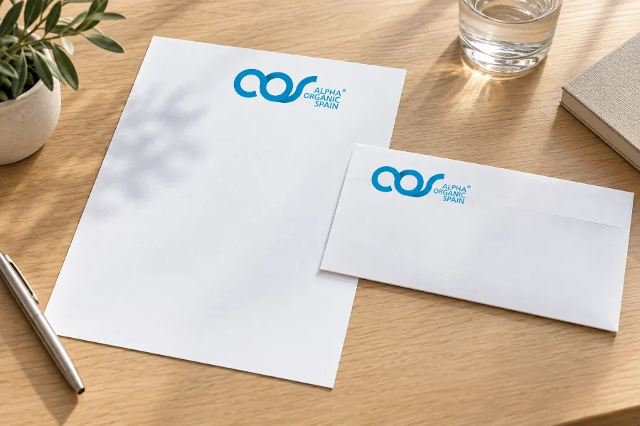 AOS Alpha Organic Spain · identidad: papelería