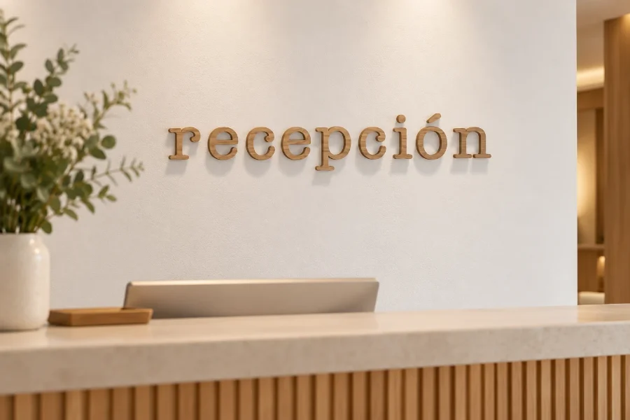 Hotel Azul · señalética y feria de novios: letras corpóreas de recepción