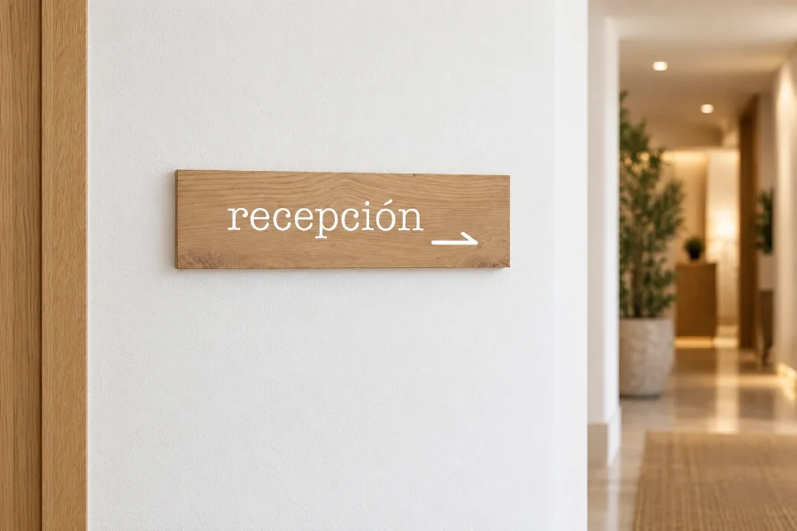 Hotel Azul · señalética y feria de novios: dirección a recepción