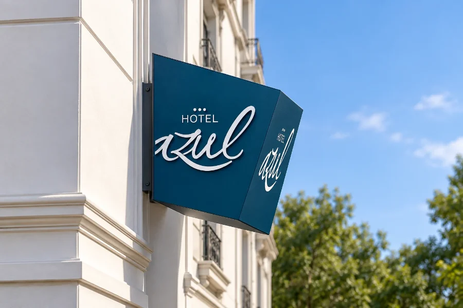 Hotel Azul · señalética y feria de novios: banderola