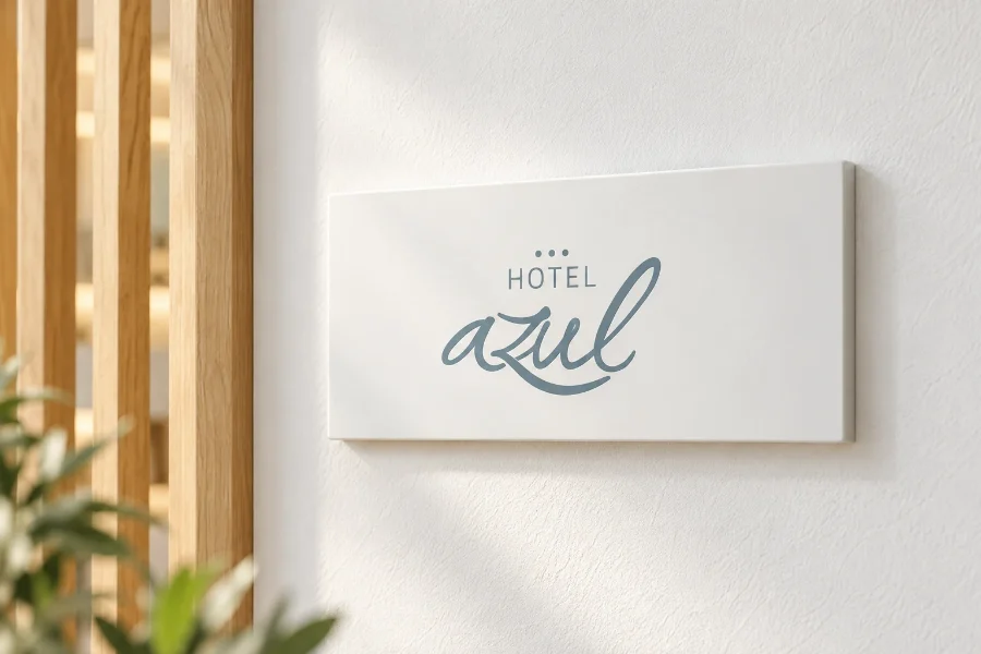 Hotel Azul · señalética y feria de novios: placa del hotel