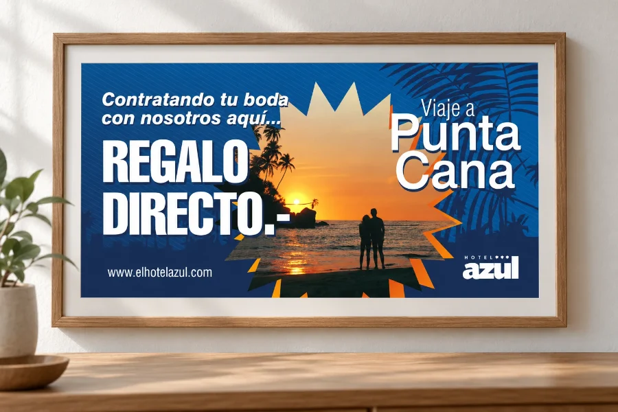 Hotel Azul · señalética y feria de novios: folleto enmarcado