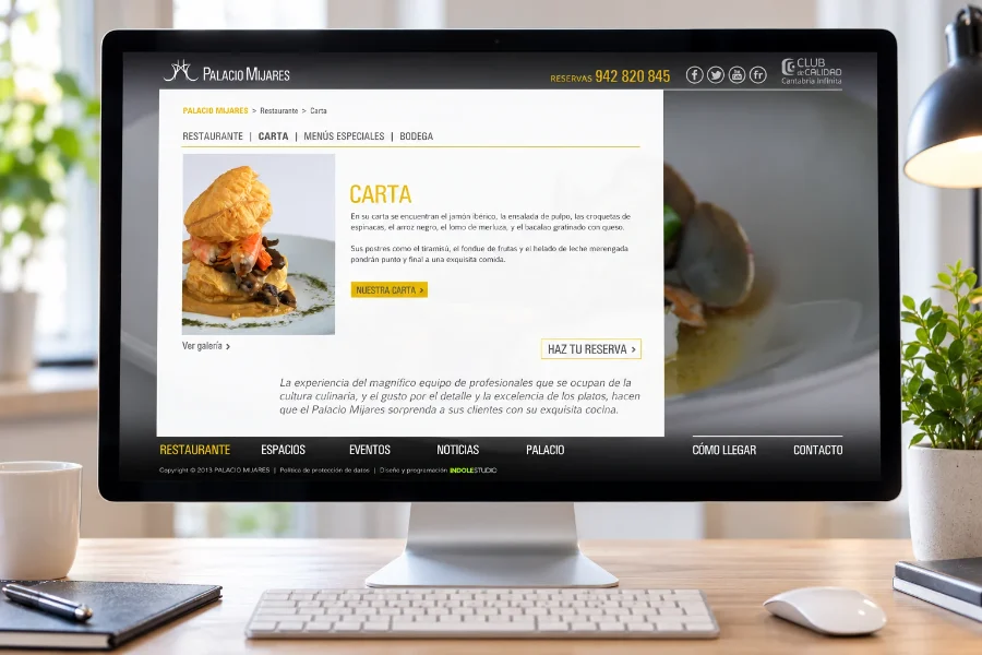 Palacio Mijares · diseño web 2013: carta en pantalla