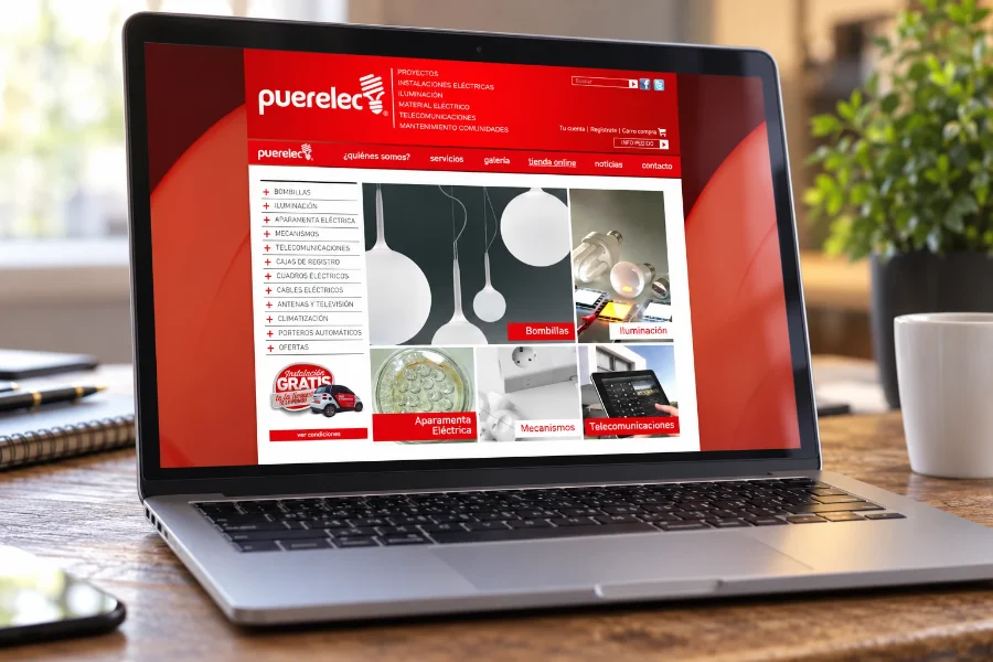 Puerelec · diseño web: sobre en el portátil