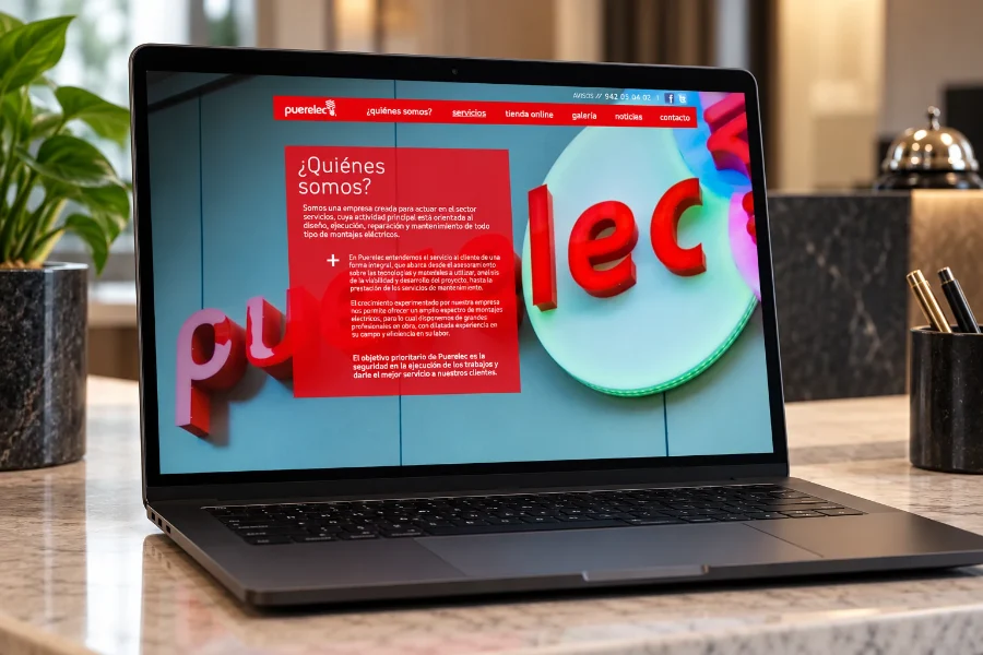 Puerelec · diseño web: web en el portátil